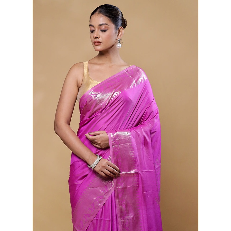 Pink Dupion Silk Saree With Blouse Piece - JD986605813