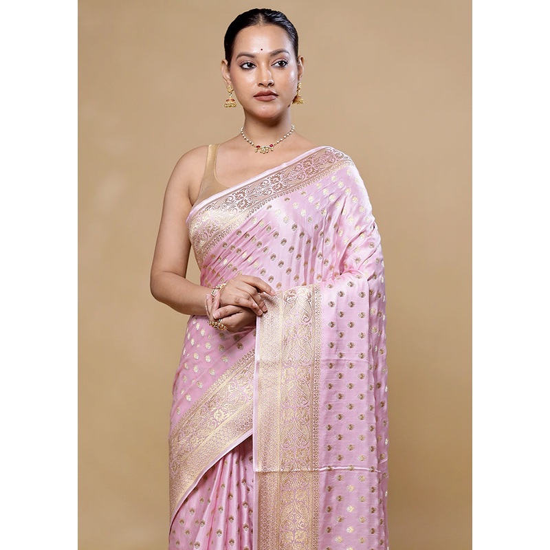 Pink Handloom Pure Georgette Saree With Blouse Piece - JD986605744
