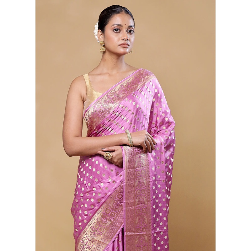 Pink Handloom Pure Georgette Saree With Blouse Piece - JD986605808