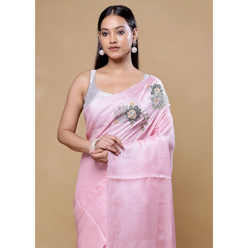 Pink Handloom Pure Organza Saree With Blouse Piece - JD986605742