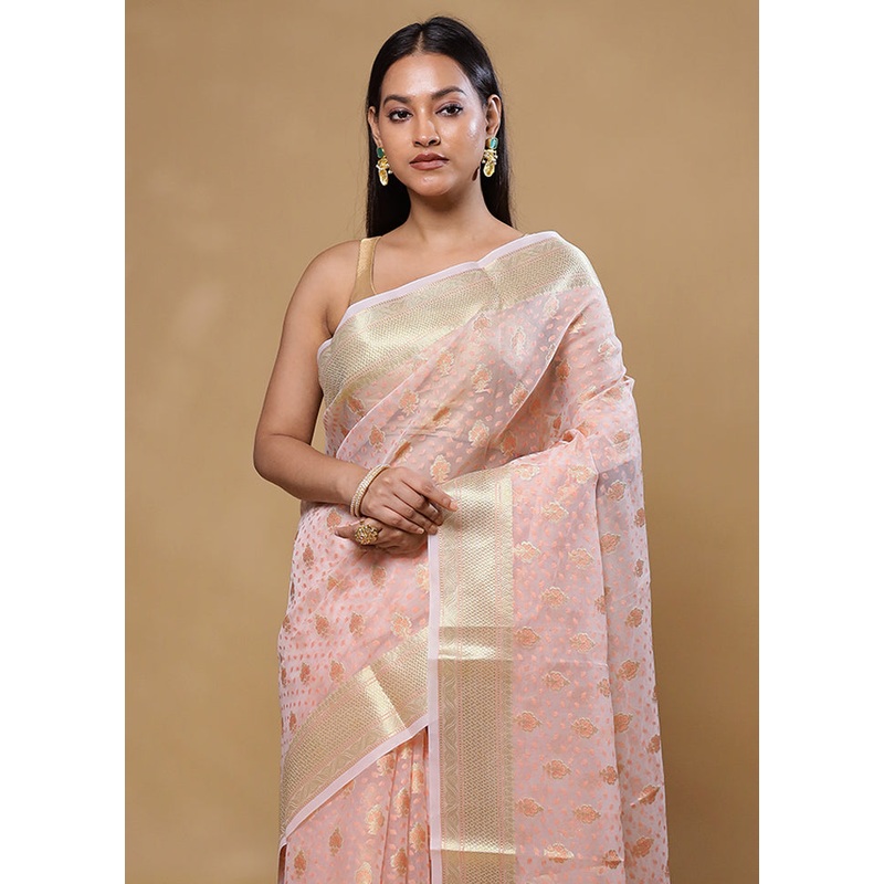 Pink Kora Silk Saree With Blouse Piece - JD986605776