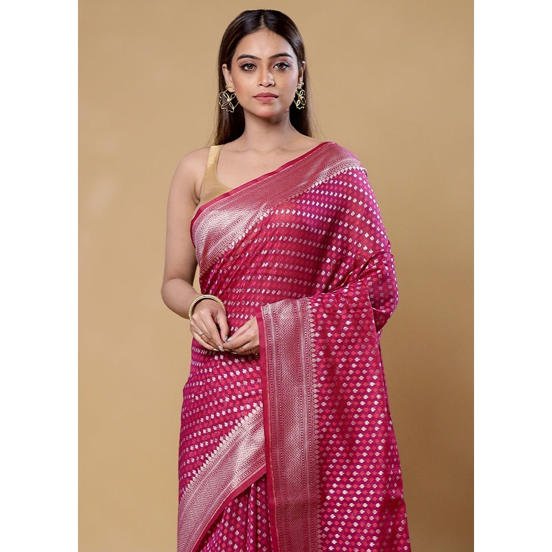 Pink Kora Silk Saree With Blouse Piece - JD986605864