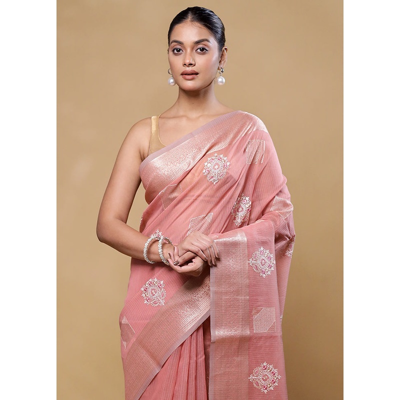 Pink Kota Cotton Saree With Blouse Piece - JD986605801