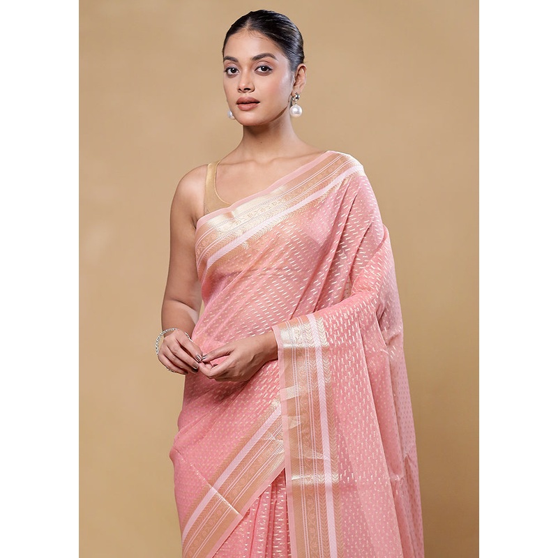 Pink Organza Saree With Blouse Piece - JD986605800