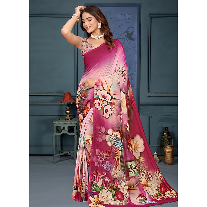 Pink Spun Silk Saree With Blouse Piece - JD986605700