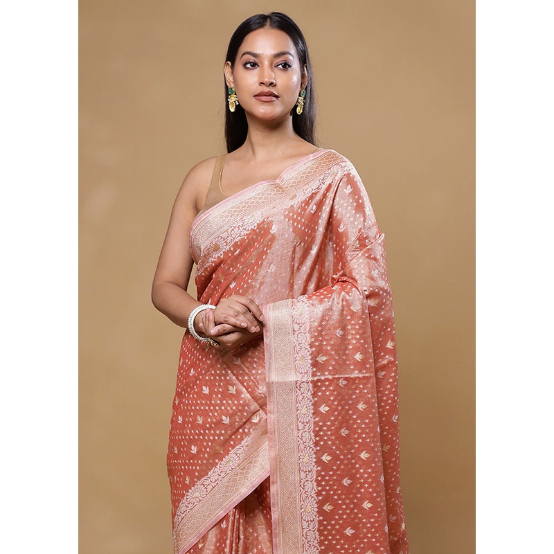 Pink Tissue Silk Saree With Blouse Piece - JD986605775