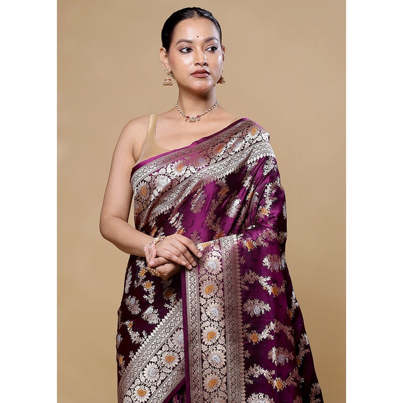 Purple Handloom Uppada Pure Silk Saree With Blouse Piece - JD986605738