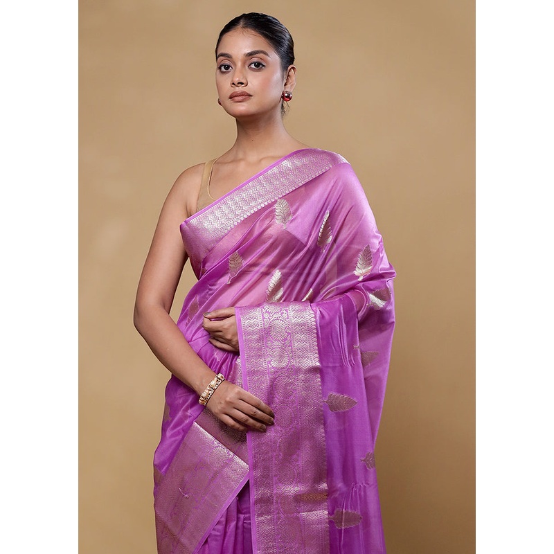 Purple Kora Silk Saree With Blouse Piece - JD986605796