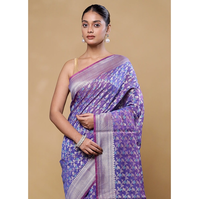 Purple Kora Silk Saree With Blouse Piece - JD986605797