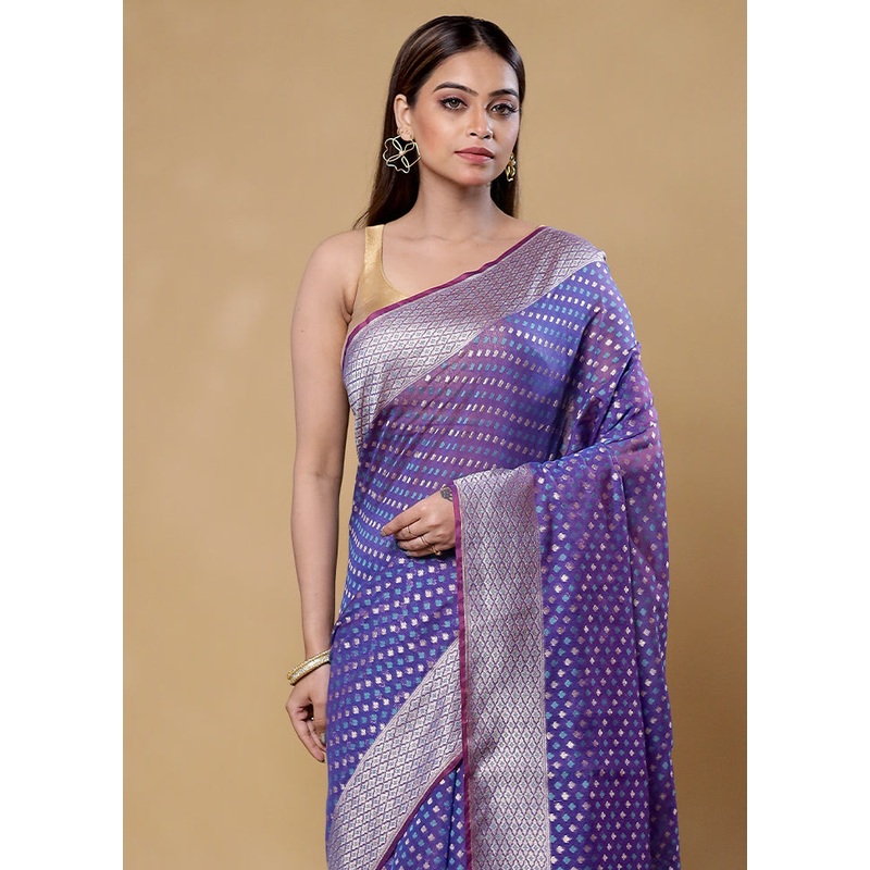 Purple Kora Silk Saree With Blouse Piece - JD986605858
