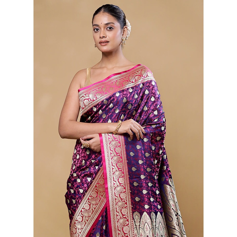 Purple Tanchoi Silk Saree With Blouse Piece - JD986605795