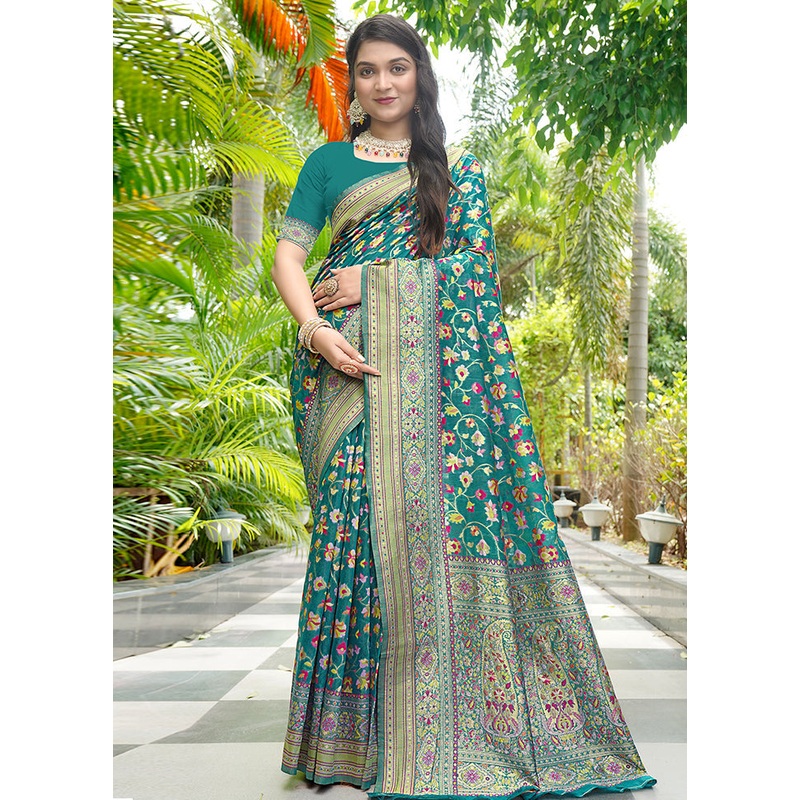 Rama Pasmina Silk Saree With Blouse Piece - JD986605696