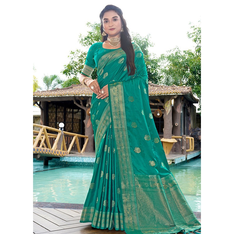 Rama Satin Silk Saree With Blouse Piece - JD986605695