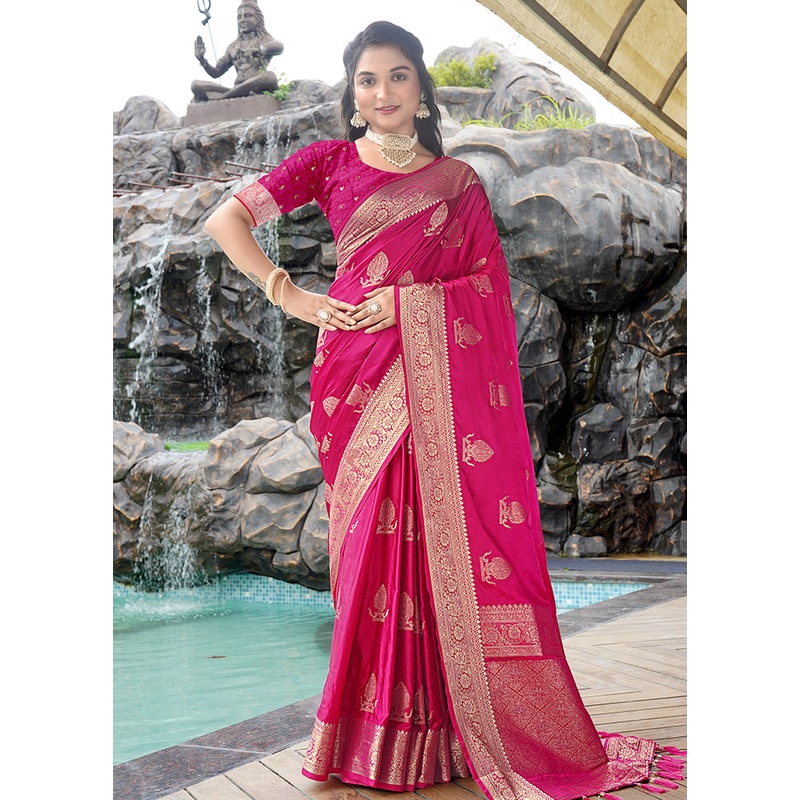 Rani Satin Silk Saree With Blouse Piece - JD986605694