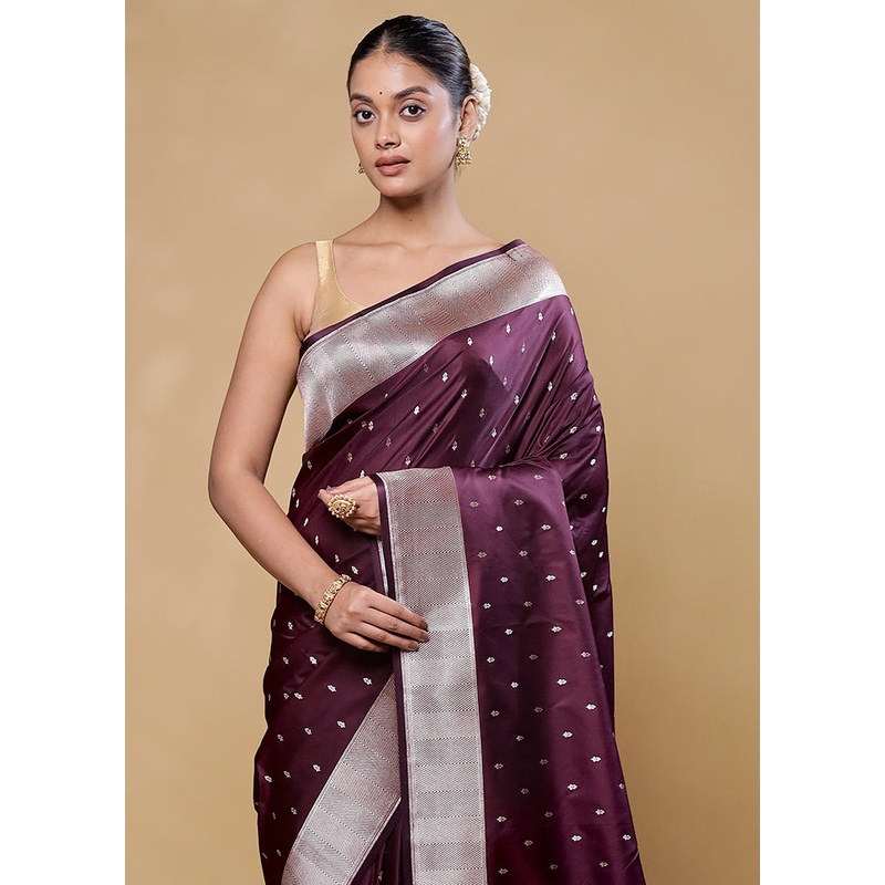 Wine Katan Silk Saree With Blouse Piece - JD986605794