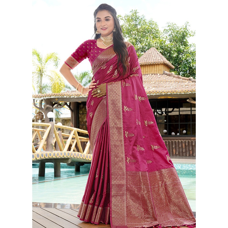 Wine Satin Silk Saree With Blouse Piece - JD986605691