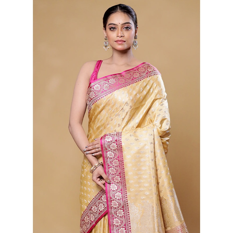 Yellow Handloom Banarasi Pure Silk Saree With Blouse Piece - JD986605852