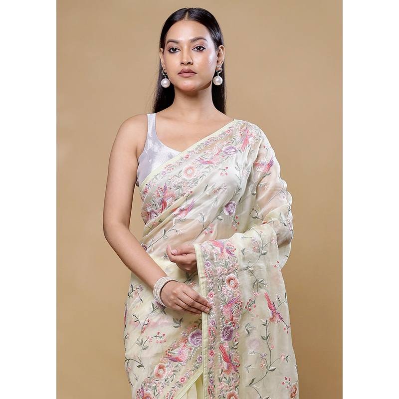 Yellow Handloom Pure Organza Saree With Blouse Piece - JD986605731