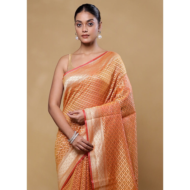 Yellow Kora Silk Saree With Blouse Piece - JD986605792