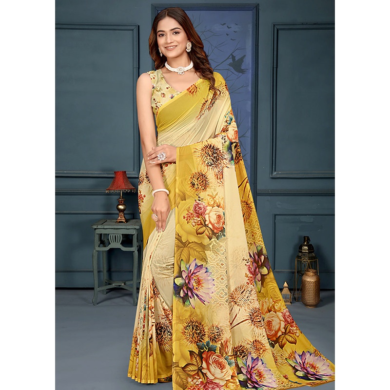 Yellow Spun Silk Saree With Blouse Piece - JD986605690
