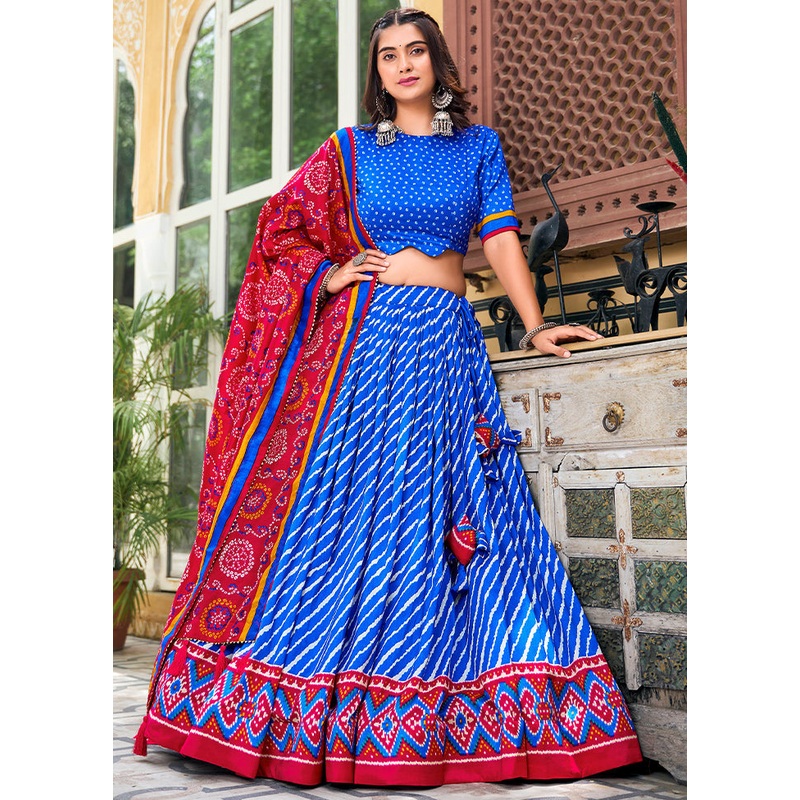 3 Pc Blue Silk Semi Stitched Lehenga Set - JD986605665