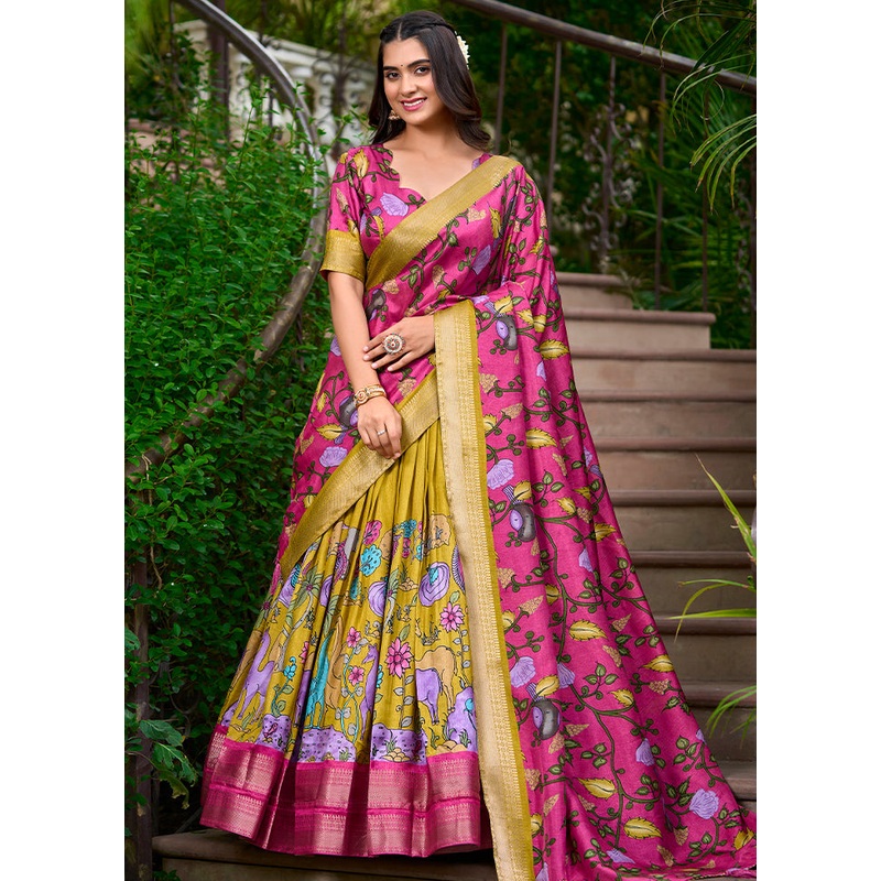 3 Pc Multicolor Silk Semi Stitched Lehenga Set - JD986605673