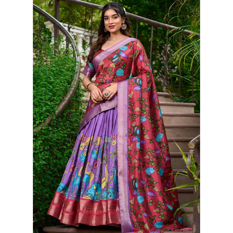 3 Pc Multicolor Silk Semi Stitched Lehenga Set - JD986605674