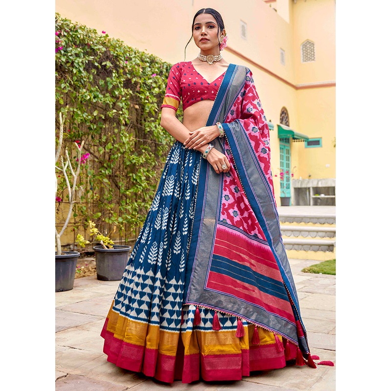 3 Pc Multicolor Silk Semi Stitched Lehenga Set - JD986605675