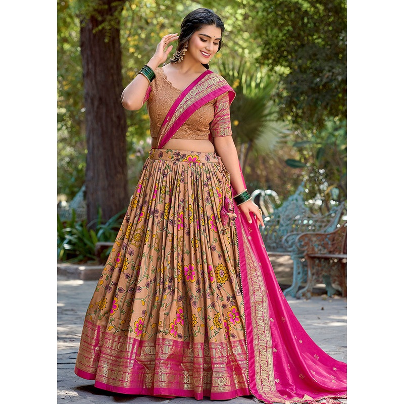 3 Pc Mustard Silk Semi Stitched Lehenga Set - JD986605653