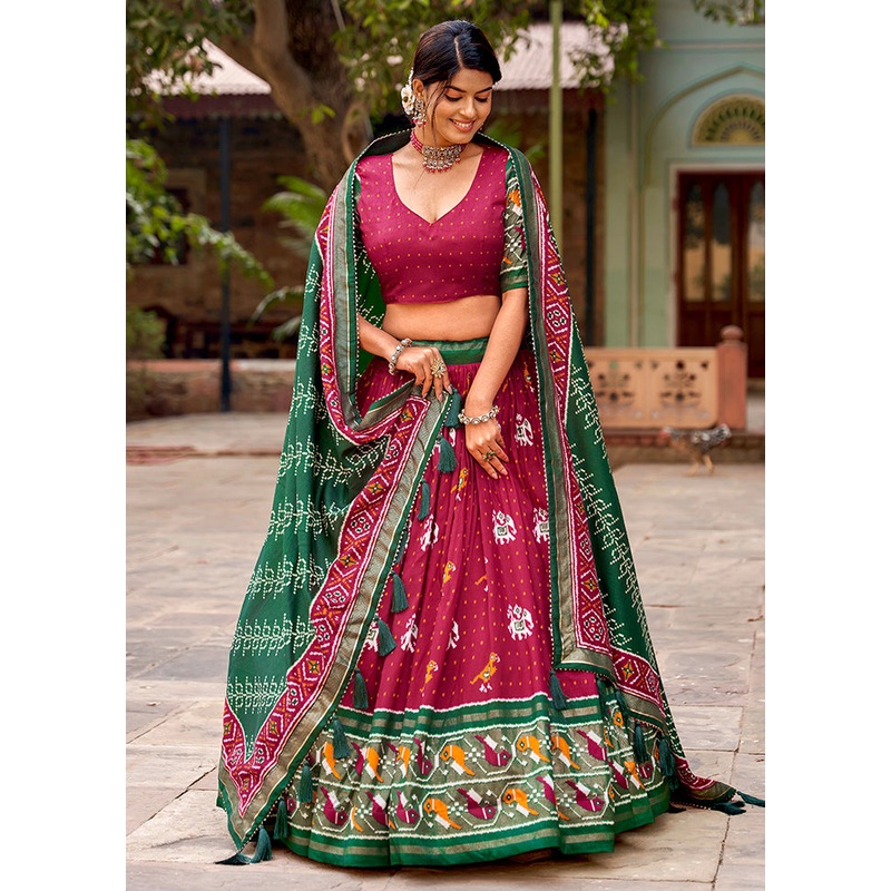 3 Pc Red Silk Semi Stitched Lehenga Set - JD986605638