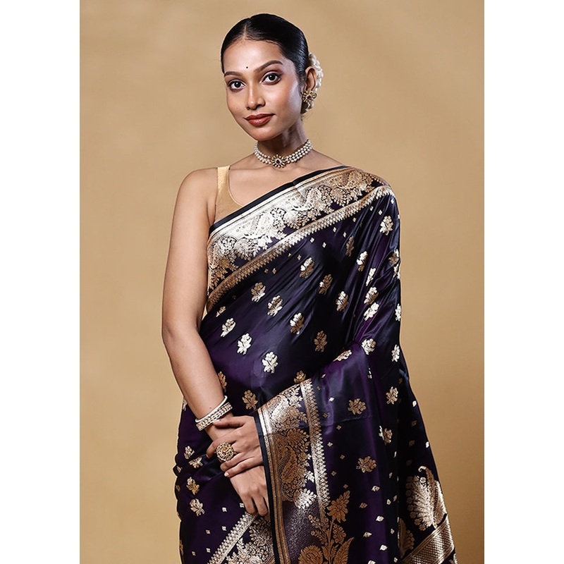 Blue Banarasi Silk Saree With Blouse Piece - JD986605578
