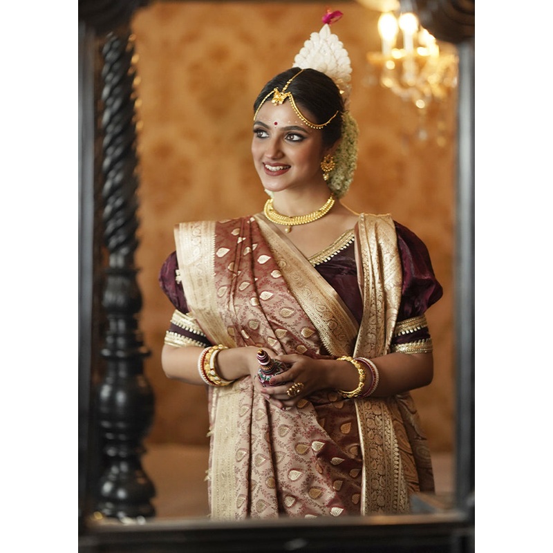 Cream Handloom Tanchoi Pure Silk Saree With Blouse Piece - JD986605614