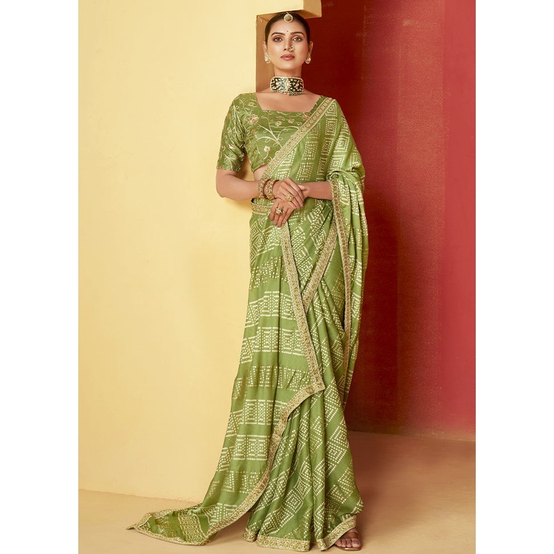 Green Chiffon Silk Saree With Blouse Piece - JD986605517