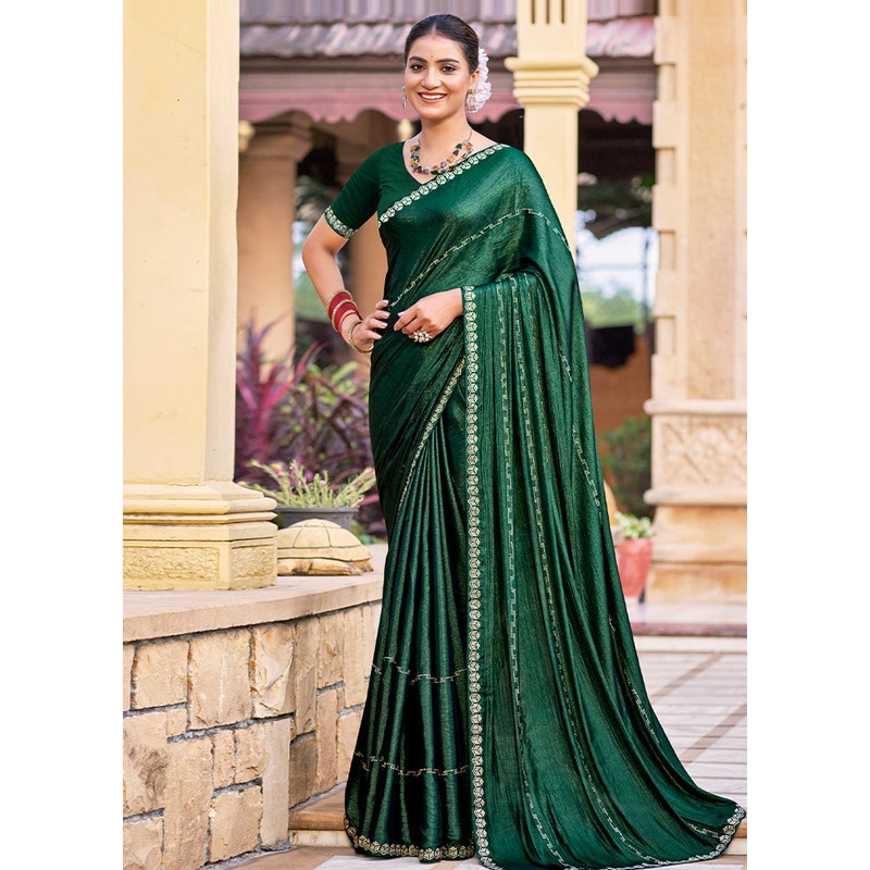 Green Chiffon Silk Saree With Blouse Piece - JD986605589