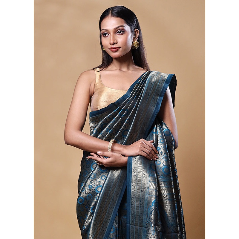 Green Dupion Silk Saree With Blouse Piece - JD986605567