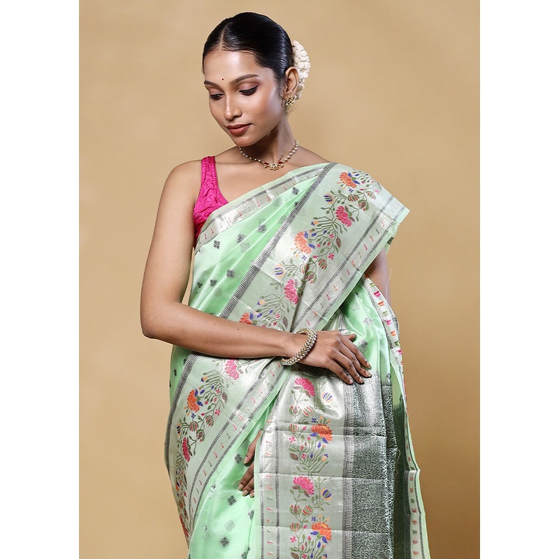 Green Handloom Dupion Pure Silk Saree With Blouse Piece - JD986605563