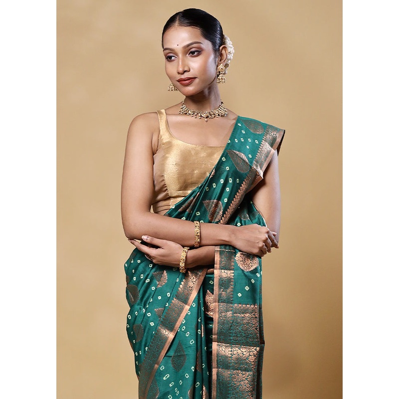 Green Handloom Dupion Pure Silk Saree With Blouse Piece - JD986605564