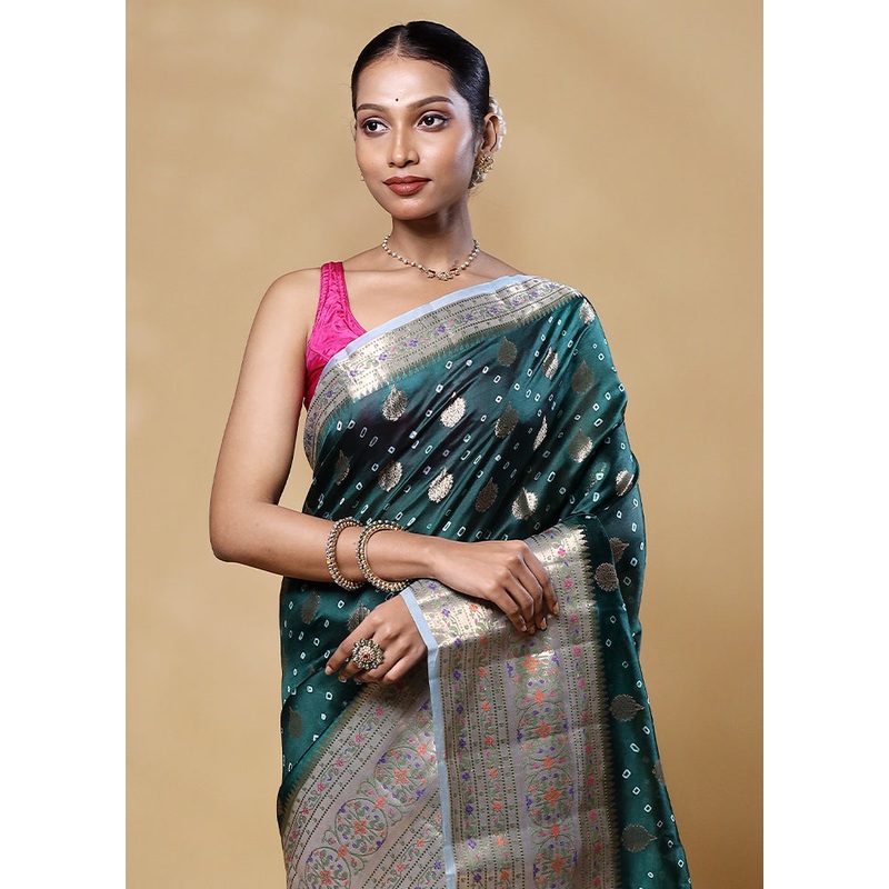 Green Handloom Dupion Pure Silk Saree With Blouse Piece - JD986605565