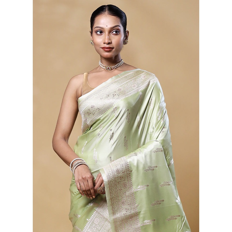 Green Katan Silk Saree With Blouse Piece - JD986605562
