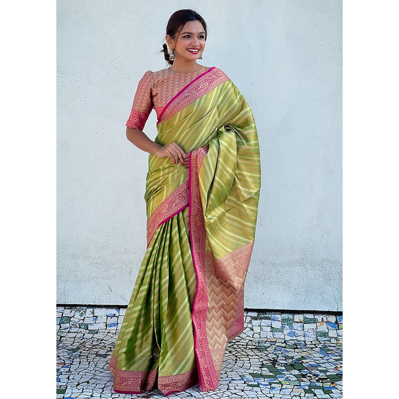 Green Spun Silk Saree With Blouse Piece - JD986605514