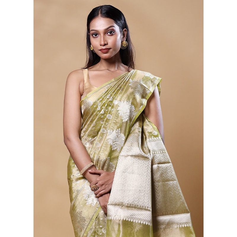 Green Tissue Silk Saree With Blouse Piece - JD986605561
