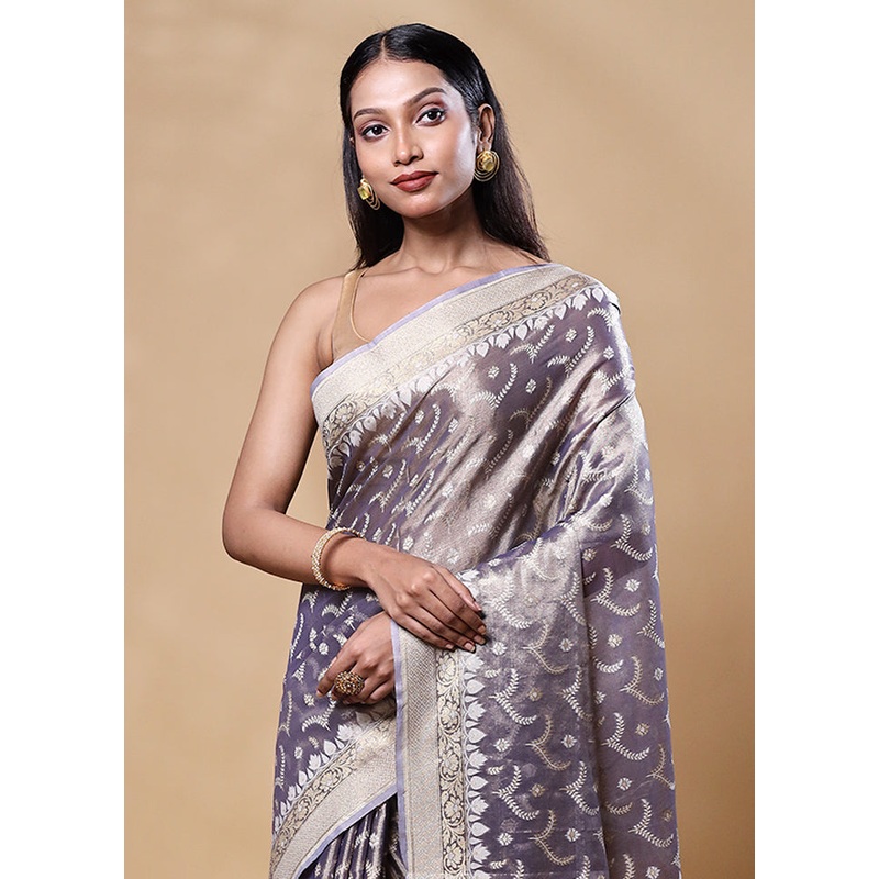 Grey Tissue Silk Saree With Blouse Piece - JD986605557