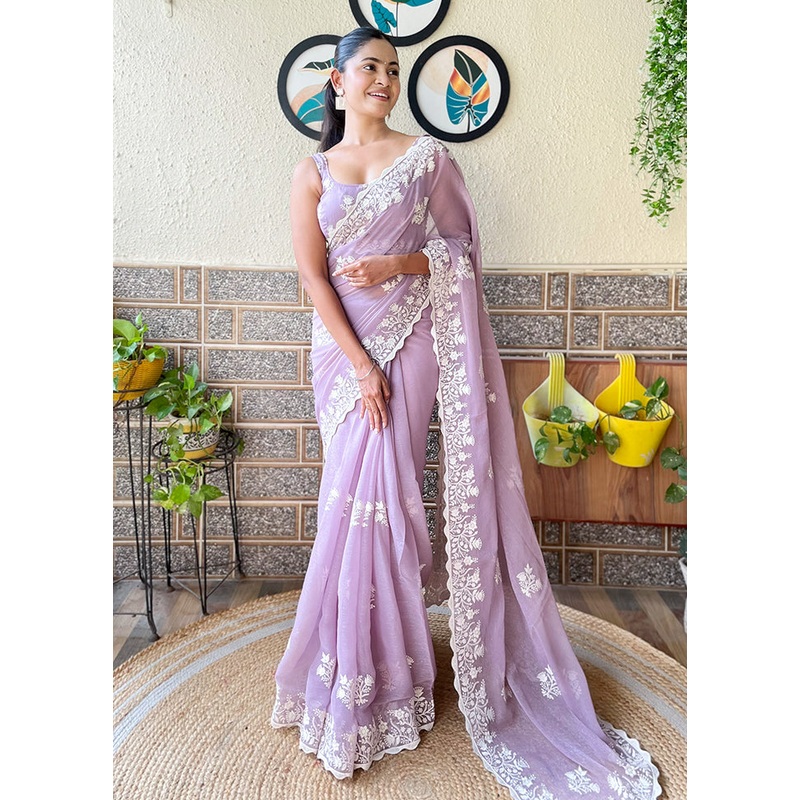 Lavender Spun Silk Saree With Blouse Piece - JD986605511