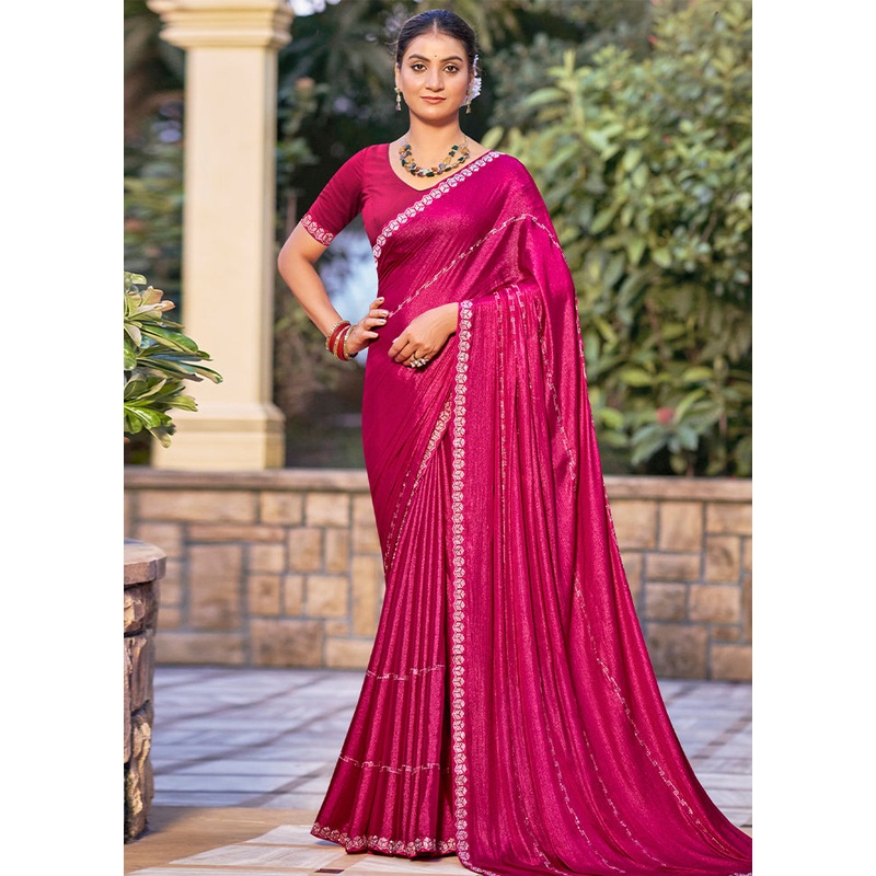 Magenta Chiffon Silk Saree With Blouse Piece - JD986605588