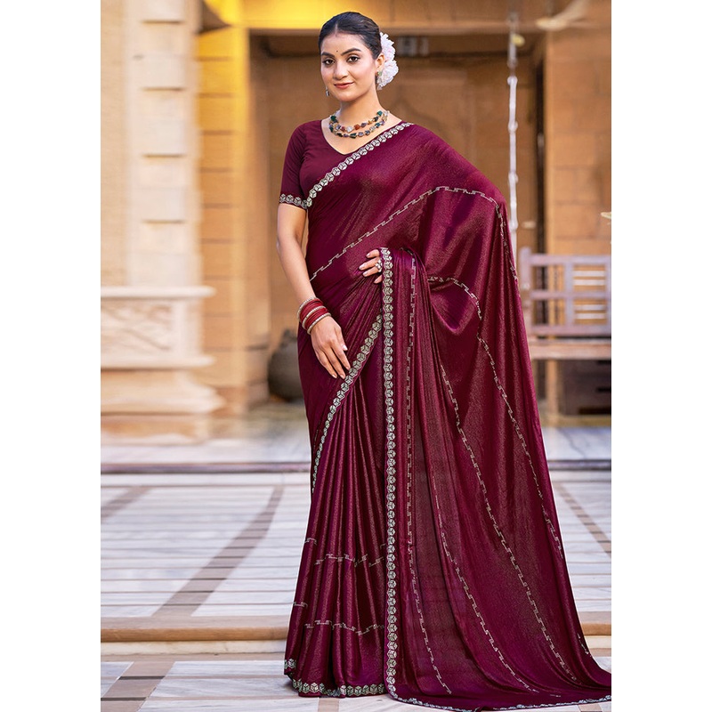 Maroon Chiffon Silk Saree With Blouse Piece - JD986605587