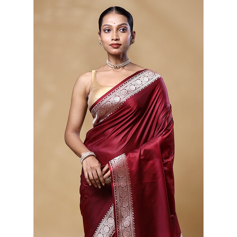 Maroon Katan Silk Saree With Blouse Piece - JD986605554