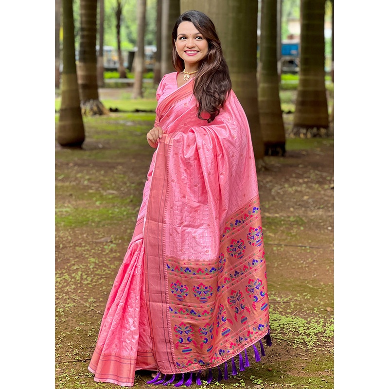 Pink Dupion Silk Saree With Blouse Piece - JD986605500