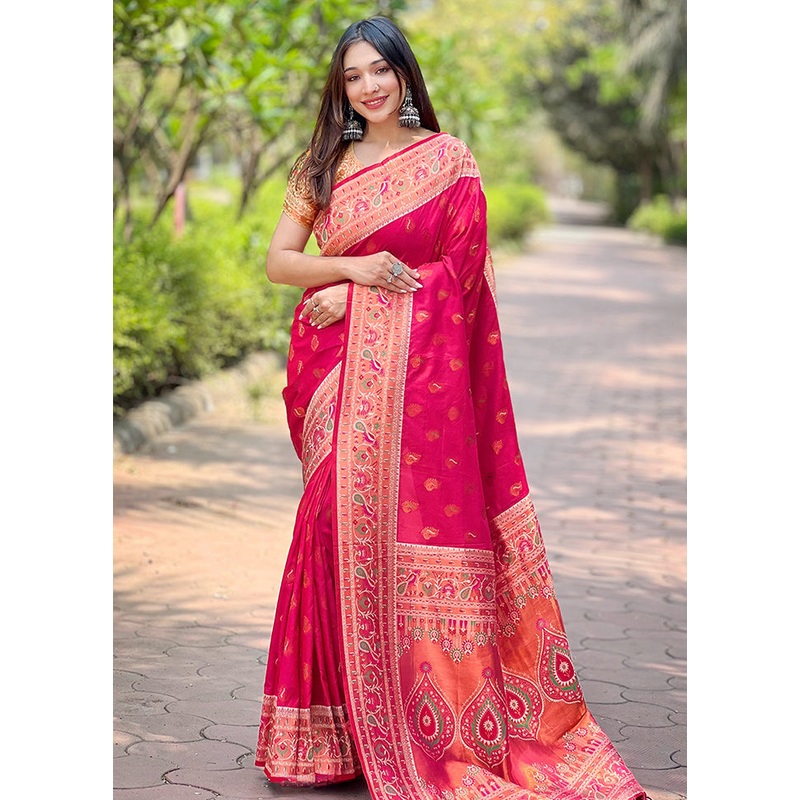 Pink Dupion Silk Saree With Blouse Piece - JD986605501