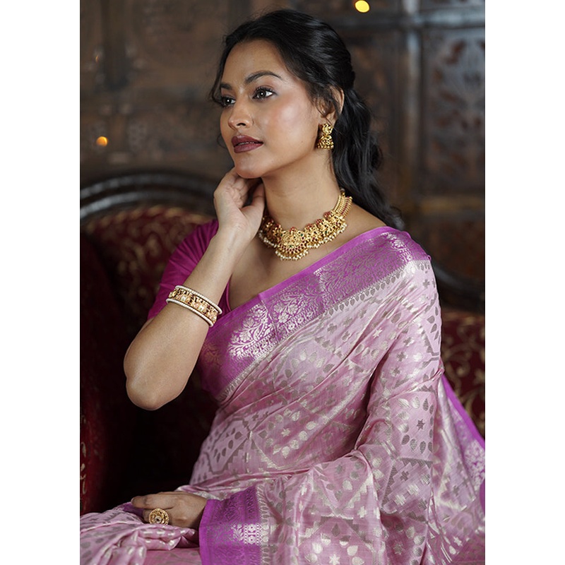 Pink Handloom Dupion Pure Silk Saree With Blouse Piece - JD986605605