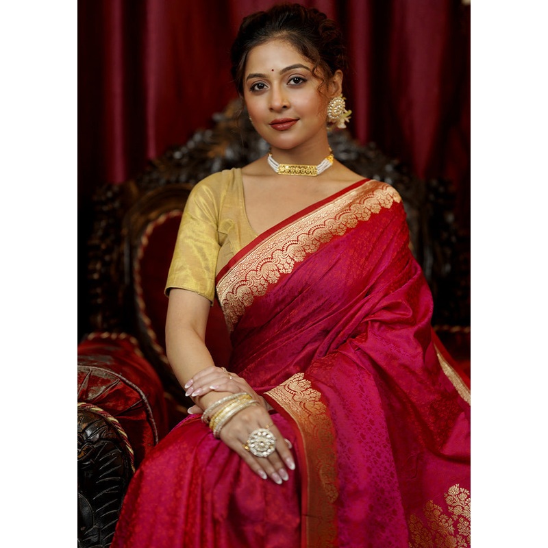 Pink Handloom Tanchoi Pure Silk Saree With Blouse Piece - JD986605602